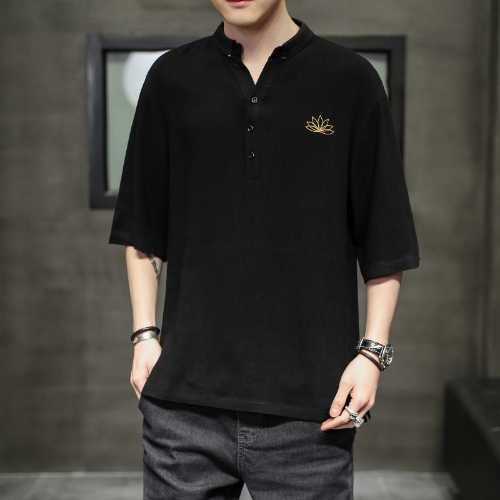 中国风T恤男士夏季短袖时尚宽松亚麻刺绣大码QT4066-T105-P55图片
