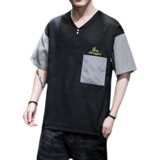 男士夏季短袖T恤棉麻风大码潮印花刺绣透QT4066-T2111-P55，男装T恤，电商A227