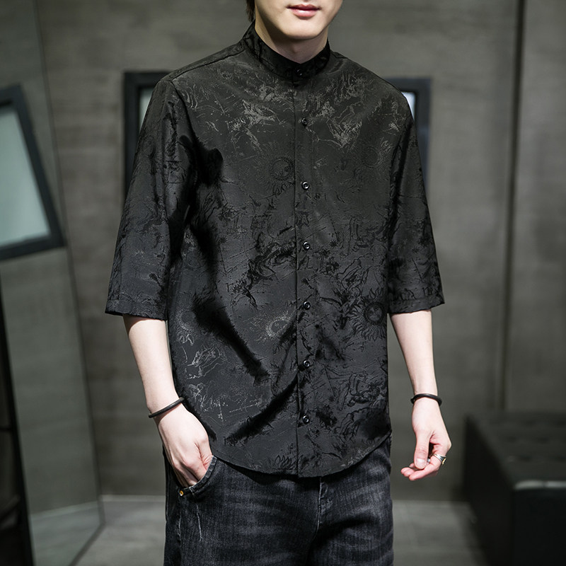 大码短袖衬衫免烫宽松潮花衣服夏休闲刺绣T恤QT4066-T2112图片