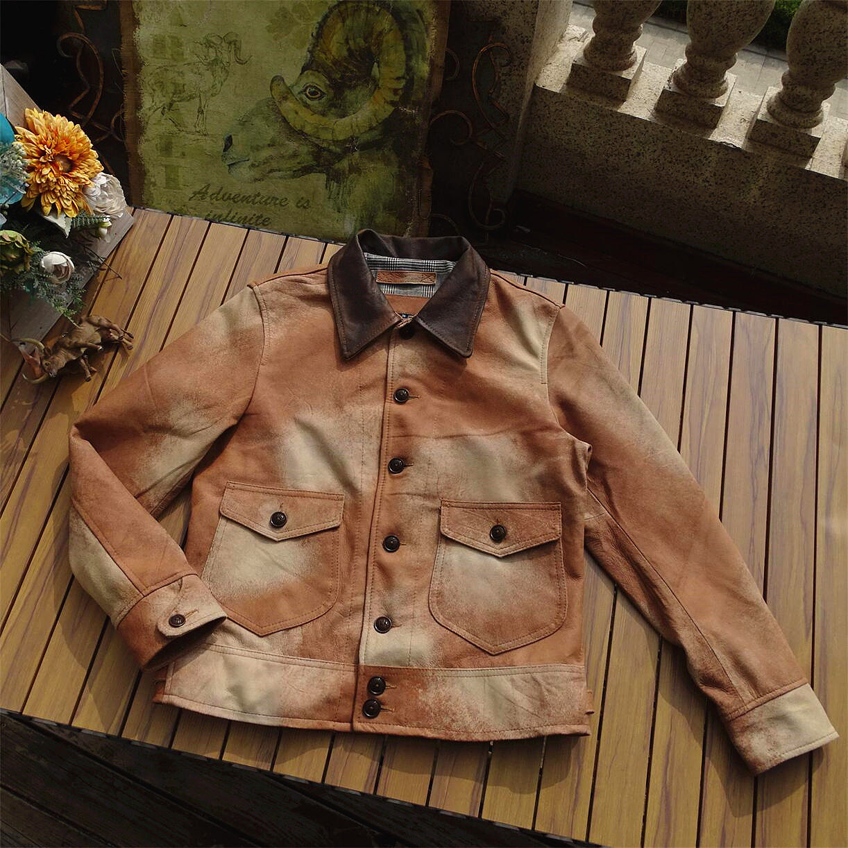 桑尼福利秒杀仅22件【战损花闭绒】意产山羊德普美式复古1920,男装,皮衣,淘宝优惠券,粉丝福利购,淘宝优惠卷