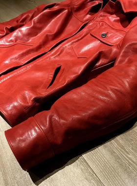 桑尼反季大促！植鞣蜡染红！拉链有口袋真皮皮衣男皮夹克抢完即止