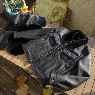 轻薄舒适小羊羔羊皮毛一体美式 真皮皮衣 复古风暴骑士西部牛仔短款