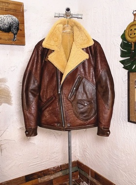 蜡染蜜瓜纹D3欧美休闲翻领复古羊皮毛一体