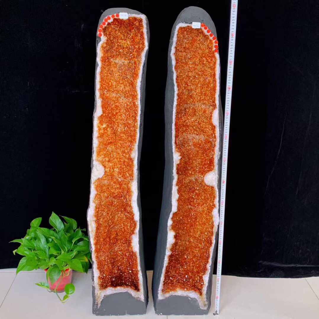 天然黄水晶洞摆件聚宝盆黄晶钱袋子石消磁石客厅玄关摆件264kg