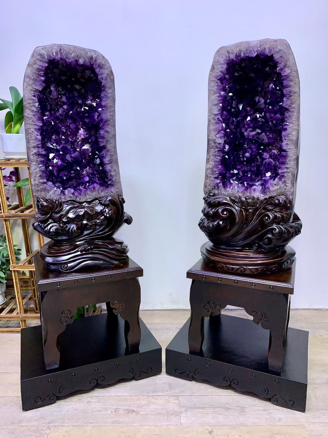 天然紫水晶对洞摆件乌拉圭巴西聚宝盆钱袋子原石开业乔迁石228kg
