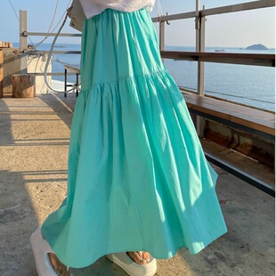 复古百搭冰淇淋彩色高腰显瘦a字半身裙长裙女 新款 韩国 2024夏季