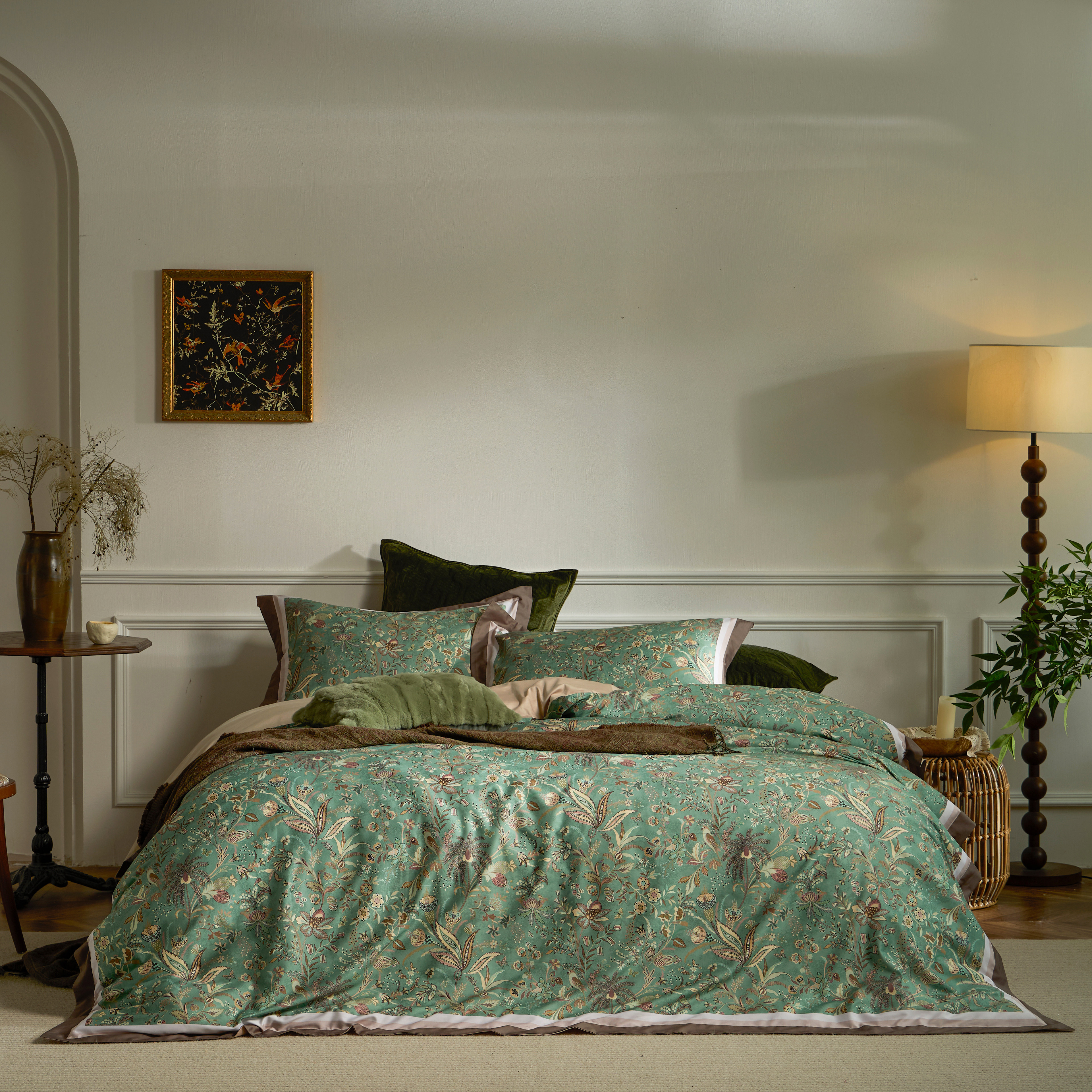 宝缦丽本法式祖母绿油画花卉高奢感四件套全棉长绒棉床单被套套件,床上用品,床品套件/四件套/多件套,淘宝优惠券,粉丝福利购,淘宝优惠卷