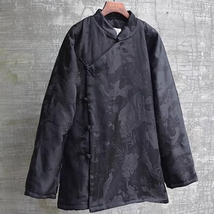 男装大码羊绒薄款棉袄棉衣秋冬中性棉服大襟斜襟唐装国风复古宽松