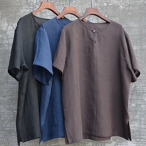 男装套头衫原创夏苎麻T恤轻薄透气凉快短袖衬衫半袖百搭宽松大码