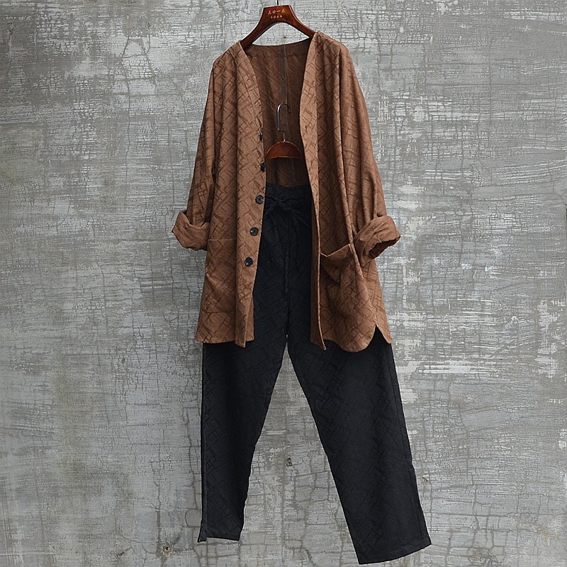 三世一木原创休闲国风长袖外套长裤套装时尚流行经典复古大码舒适