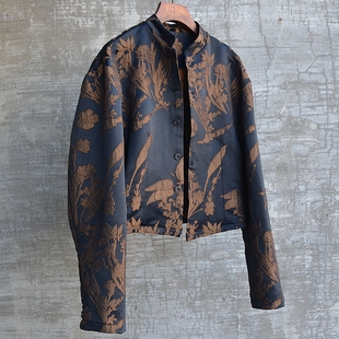 三世一木女春夏时尚提花立领短款外套通勤百搭个性文艺休闲大码仙