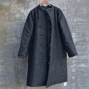 三世一木原创冬加厚棉麻棉花立领复古中国风棉袍长袍保暖舒适大码