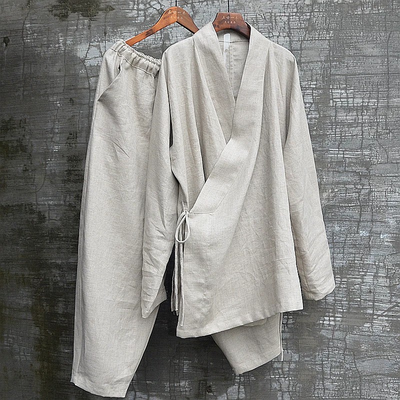 双雨露亚麻明制交领汉服套装