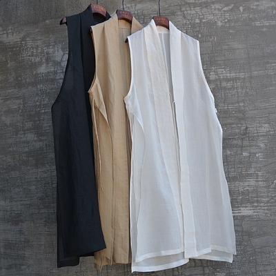 三世一木原创宽松夏季苎麻长马甲