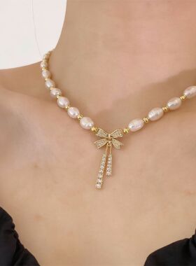 蝴蝶结珍珠项链女2026年新款潮轻奢设计感高级网红气质锁骨链颈链