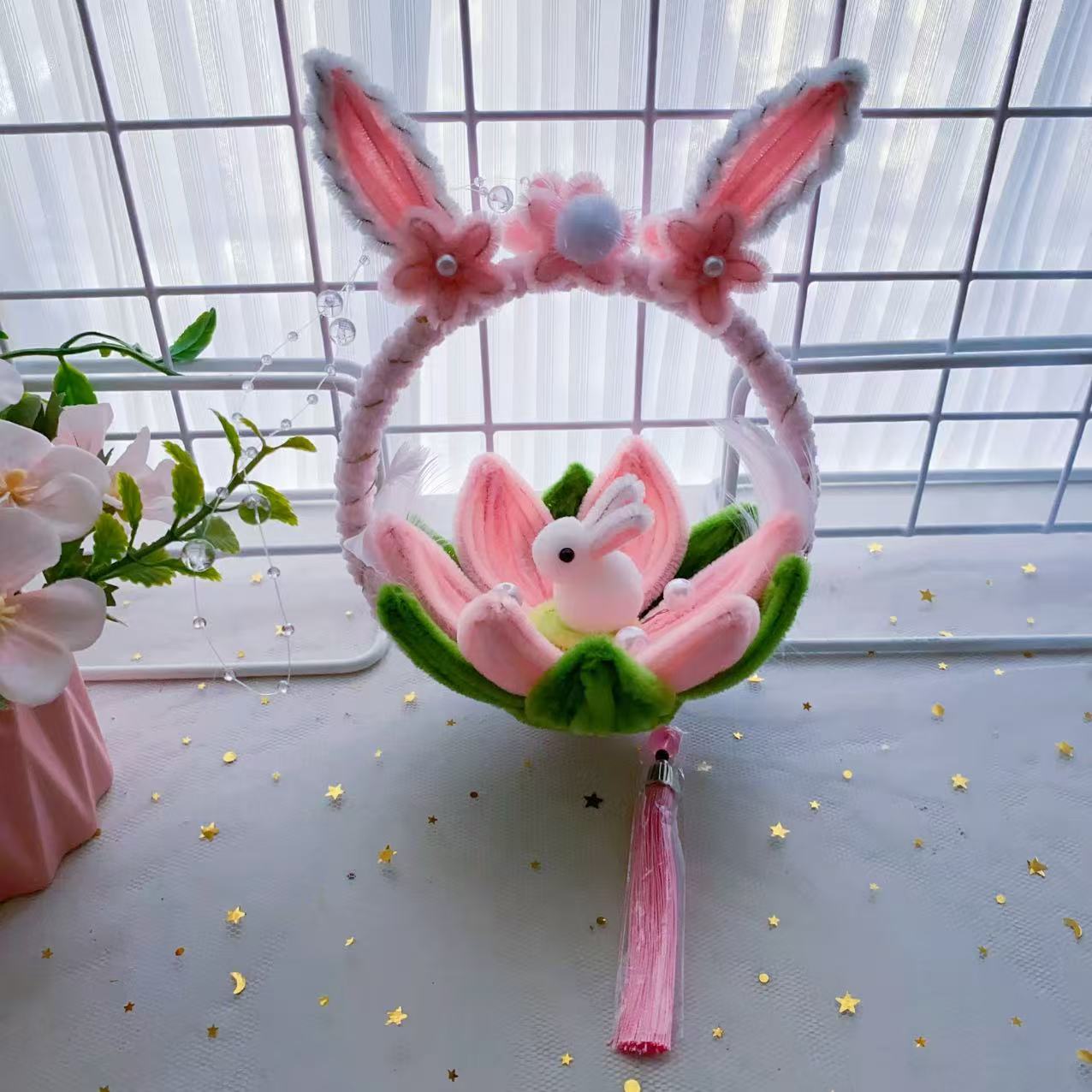 成品兔子莲花灯扭扭棒手工DIY