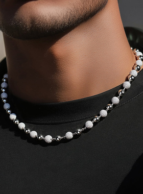 faza新款嘻哈风锆石钢珠间隔串珠项链男女锁骨链潮流情侣颈链配饰