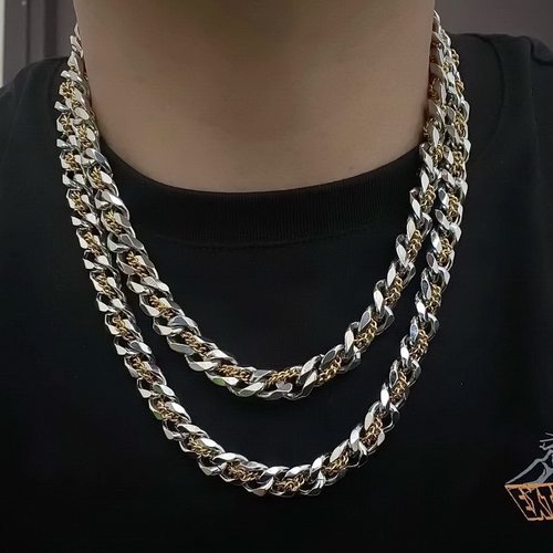 钛钢古巴间金项链男女间金色