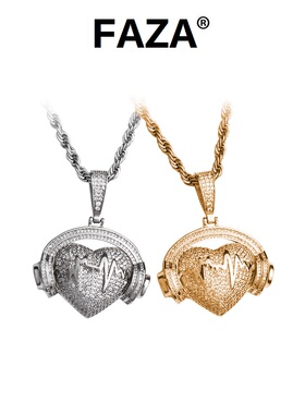 满钻心跳耳机吊坠炫酷铜镶锆石