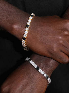 跨境新品4MM单排网球链方钻混搭设计手链爆款潮男女黑白锆石手饰