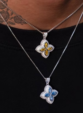 四叶草吊坠百搭精致彩色锆石项链