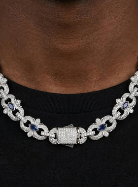 嘻哈说唱马蹄花项链铜微镶锆石