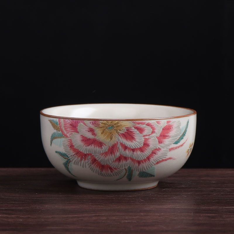 牡丹花羊脂玉瓷功夫茶杯陶瓷品茗杯中国白茶碗德化白瓷喝茶小杯子