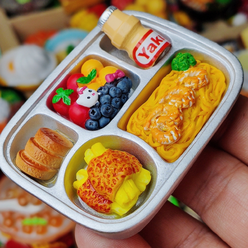 仿真儿童套餐虾仁意面冰箱贴立体树脂食玩美食磁吸装饰爆款磁力贴