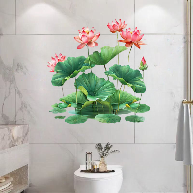 卫生间莲花贴画厕所马桶瓷砖遮瑕墙贴荷花鲤鱼九鱼图净秽自粘贴纸