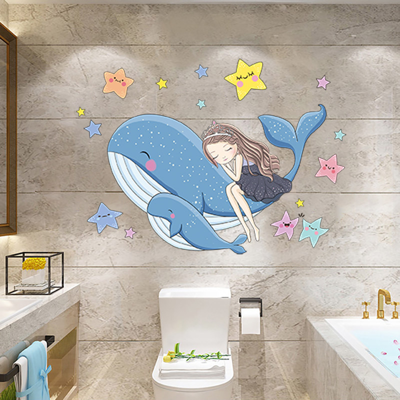 卫生间防水补洞墙贴浴室墙面改造瓷砖贴纸遮丑装饰墙自粘鲸鱼女孩,家居饰品,软装墙贴,淘宝优惠券,粉丝福利购,淘宝优惠卷