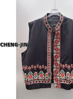 YCJ新中式2025年秋季新款刺绣时尚百搭圆领马甲85337