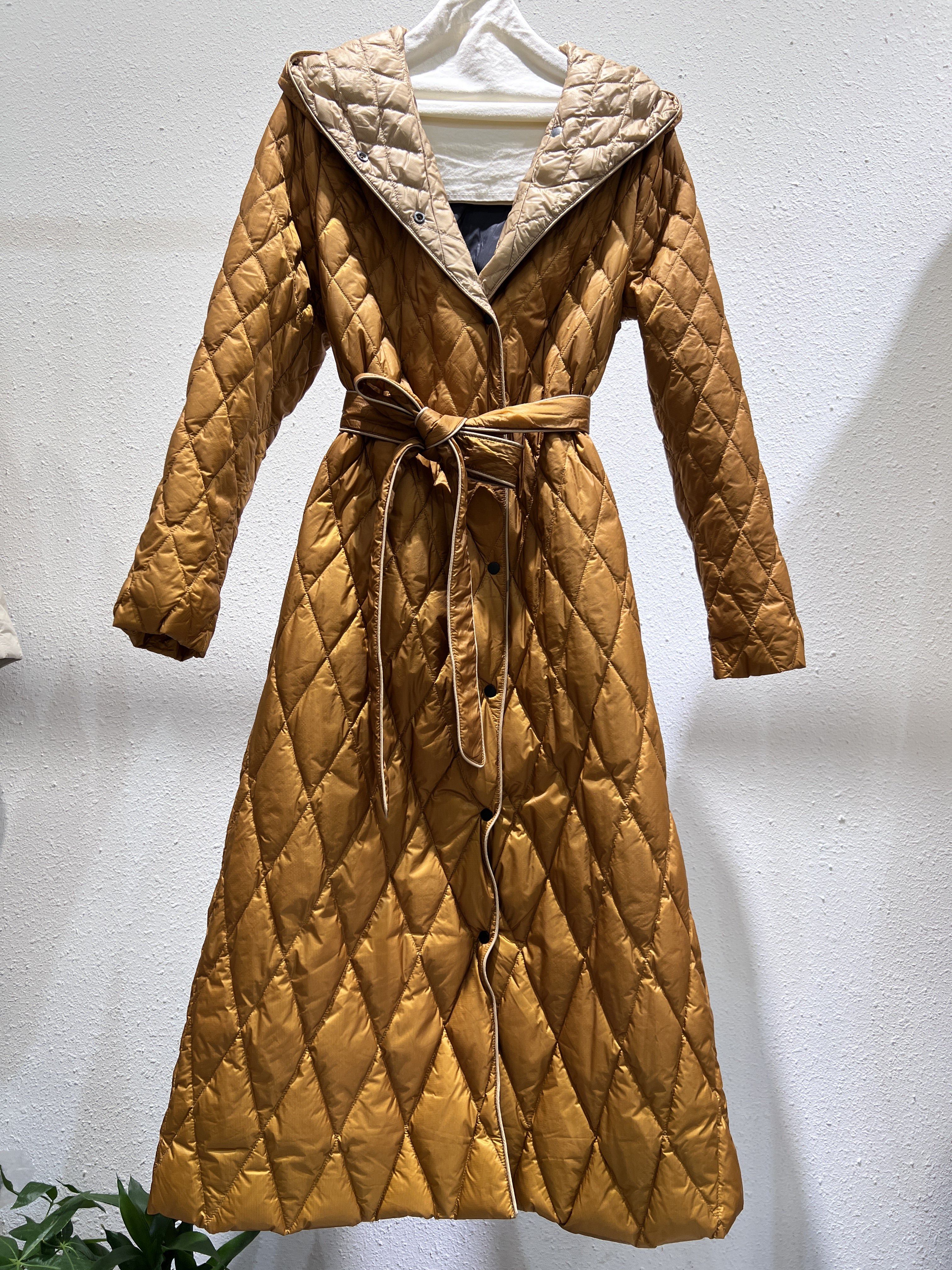 轻薄款收腰系带大牌英伦风长款修身羽绒服轻薄连帽秋冬款