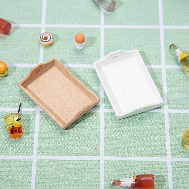 Dollhouse小布娃娃屋配bjd件场景模型diy微缩食玩 迷你实木小托盘