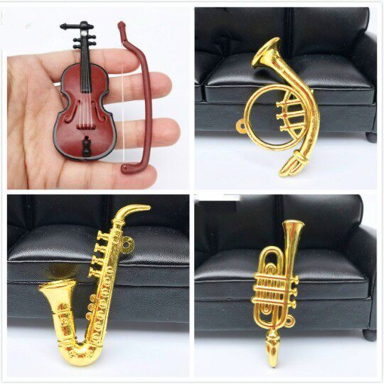 dollhouse布娃娃屋配件场景模型拍聂道具 迷你仿真古典乐器小提琴