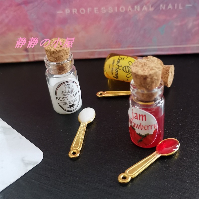 DOLLHOUSE小布娃娃屋配件微缩食玩 个性耳环配件仿真牛奶草莓蜂蜜
