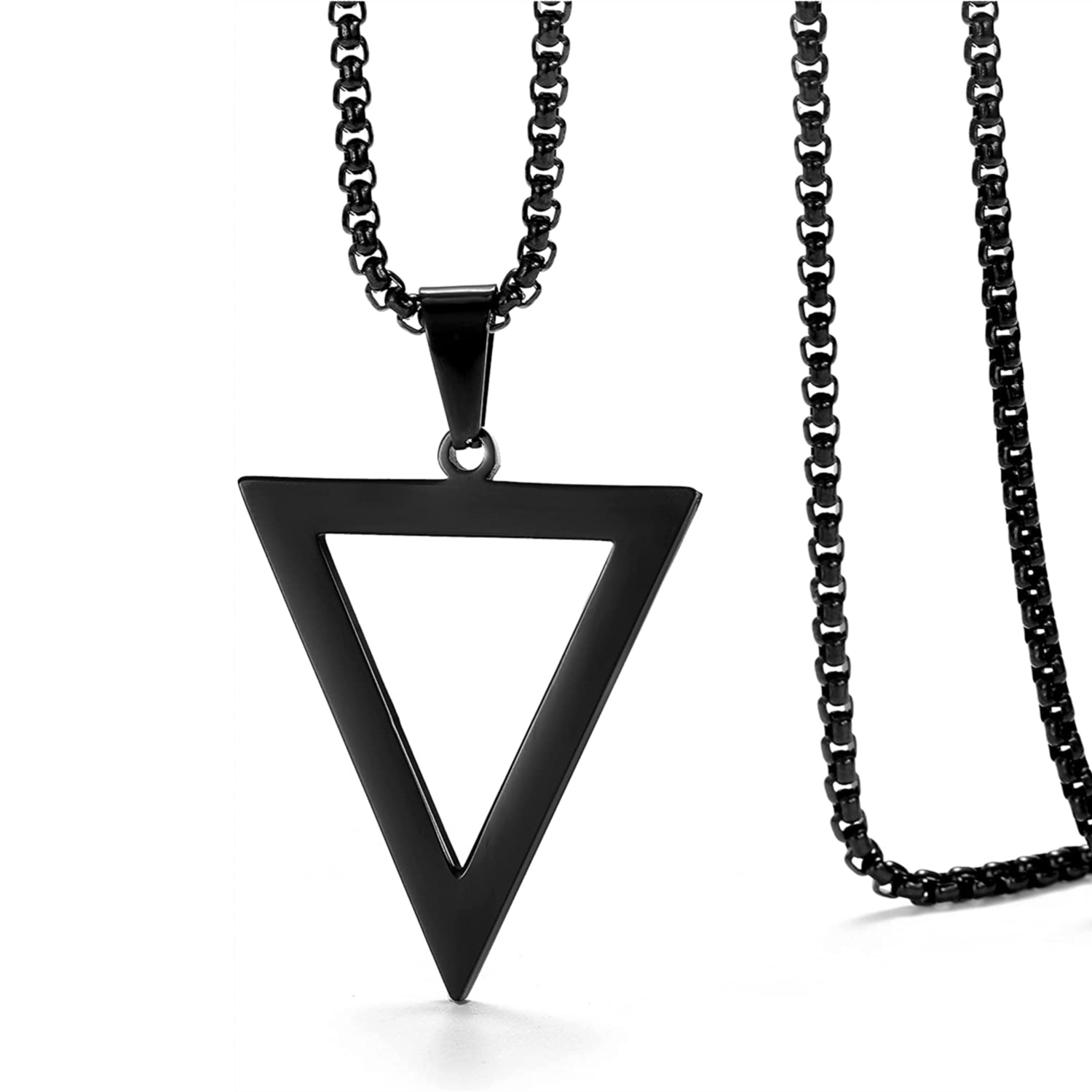 ins简约几何镂空倒三角形吊坠 帅气时尚男女个性百搭项链嘻哈饰品