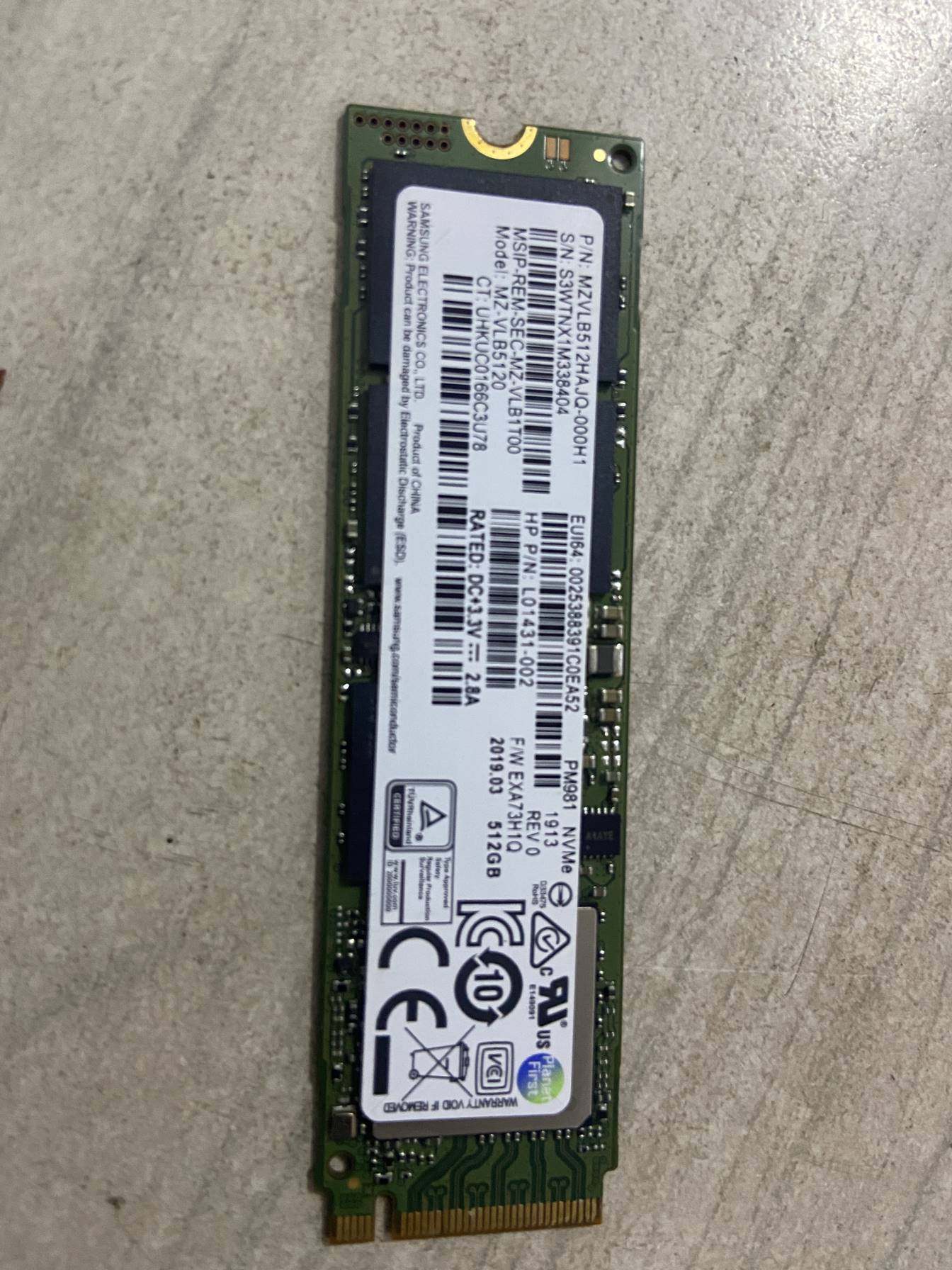samsung/三星 pm981 512g m.2 nvme 台式机ssd mlc固态硬盘
