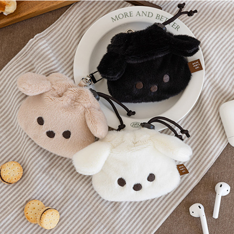 韩国Live work可爱软萌无线耳机收纳包毛绒小狗钥匙扣包包挂件配饰零钱包赵露思同款