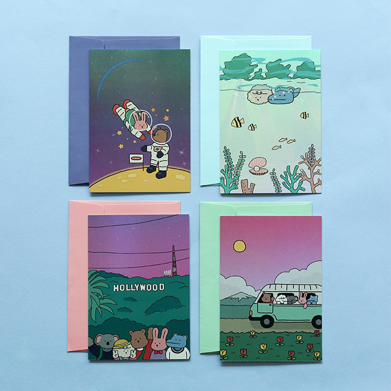 韩国dailylike可爱卡通ins风明信片创意极光生日贺卡感谢祝福卡片