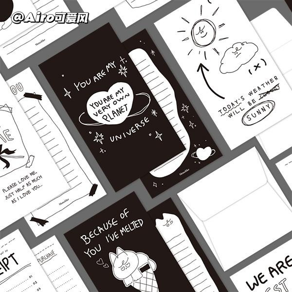 韩国monolike可爱手绘迷你信纸信封套装生日祝福贺卡爱情情书信笺