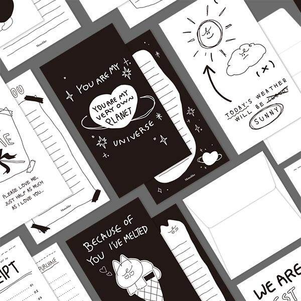 韩国monolike可爱手绘迷你信纸信封套装生日祝福贺卡爱情情书信笺