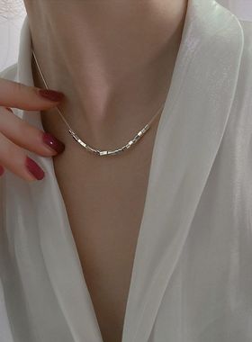 高冷显气质迷你小方块项链简约ins锁骨链轻奢百搭碎银子项链女