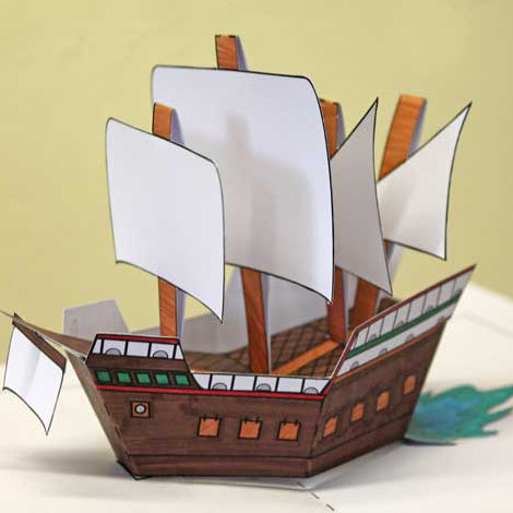 卡通海盗船古代帆船3d立体纸模型diy手工制作儿童益智折纸玩具