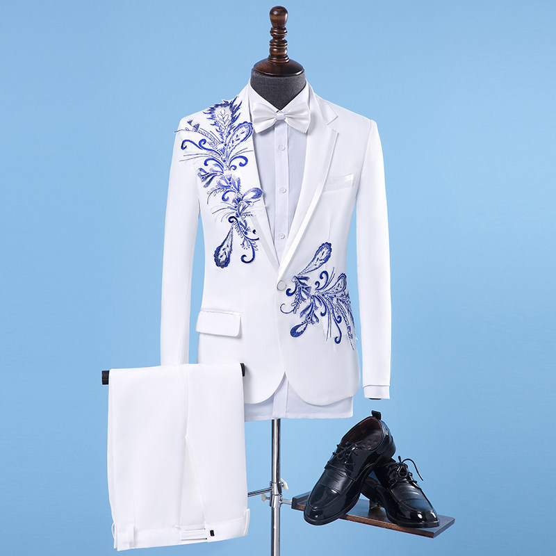 男款西服套装2023新款帅气青年修身司仪礼服歌手演出服主持人服装