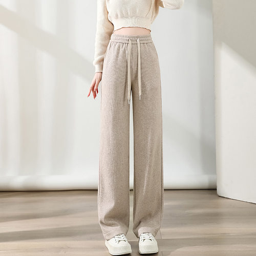 仿羊绒窄版阔腿裤女2025年秋冬新款条绒雪尼尔加绒休闲直筒糯米裤