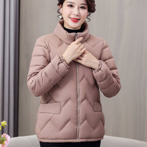 冬季妈妈羽绒棉袄2025新款短款立领外套女韩版加厚宽松羽绒棉服