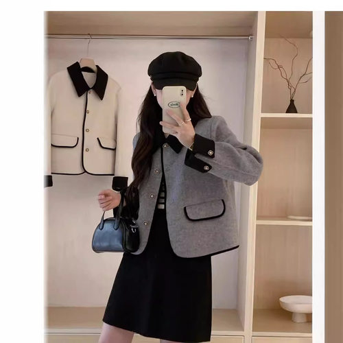 小香风双面羊毛大衣女短款2024新款小个子宽松高级感毛呢短外套