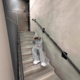 欧美绒毛帽子卫衣印花图案长袖套头连帽衫复古外套街头潮流y2k