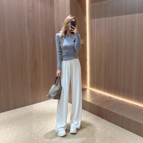 2025秋冬经典GALA一片式阔腿松紧腰铜氨羊毛休闲裤女垂感