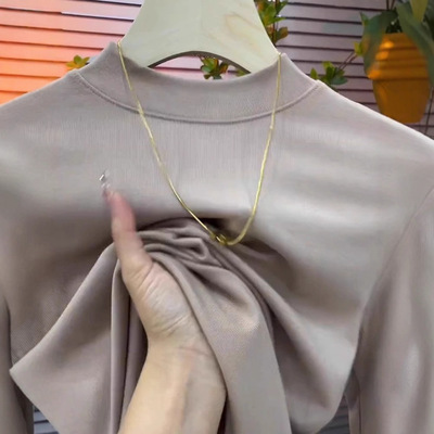 打底衫2024新款女秋冬洋气百搭保暖长袖t恤配皮草大衣的内搭上衣